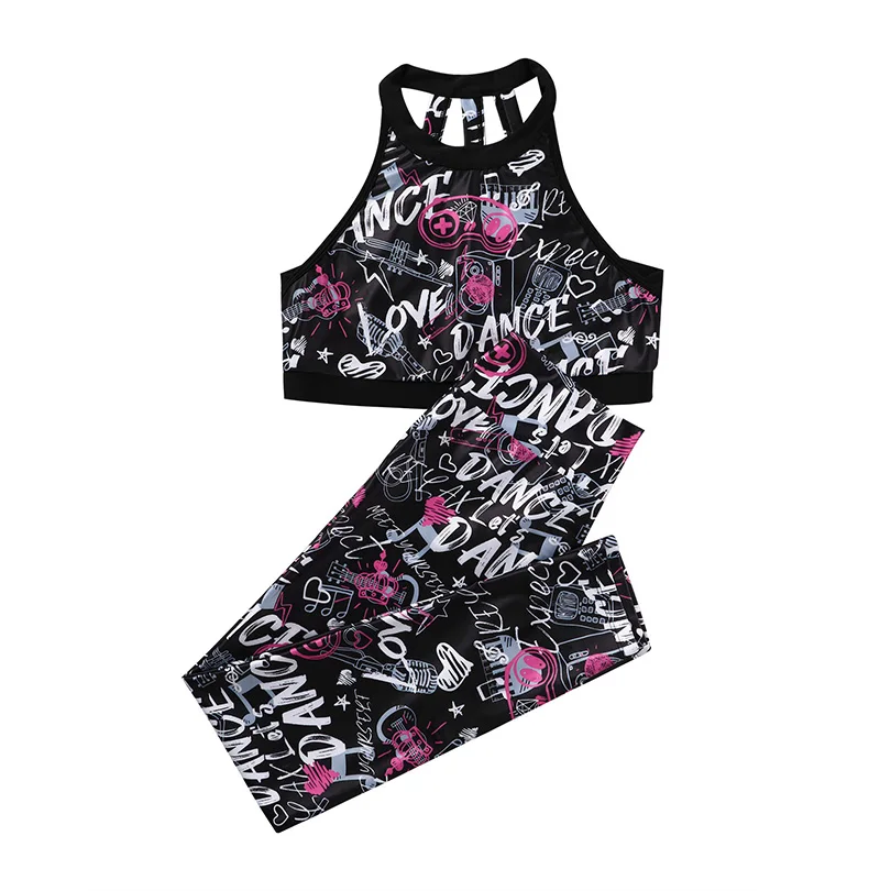 Fashion Kids Girls Fitness Sports Clothes Yoga sets Halter Neck Sleeveless Crop Top Pants Sets Tracksuits Running Gym Sportswear