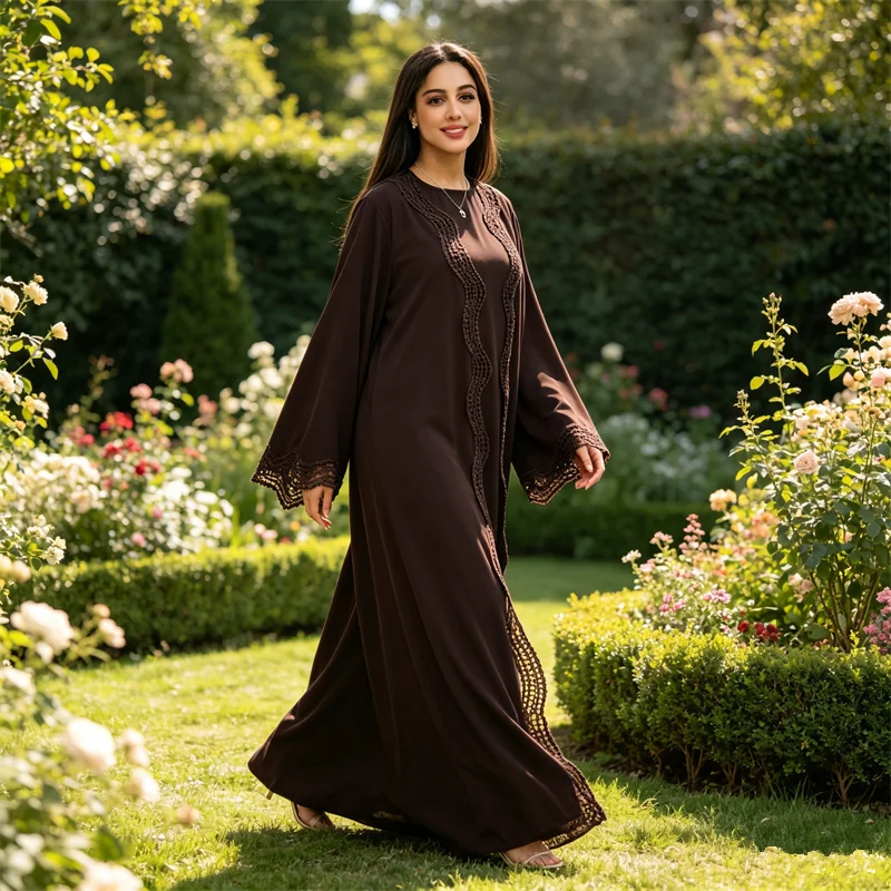 

2PCS Muslim Women Maxi Dress Dubai Abaya Turkey Kaftan Eid Kimono Cardigan Islam Jalabiya Kebaya Caftan Marocain Femme Robe Gown