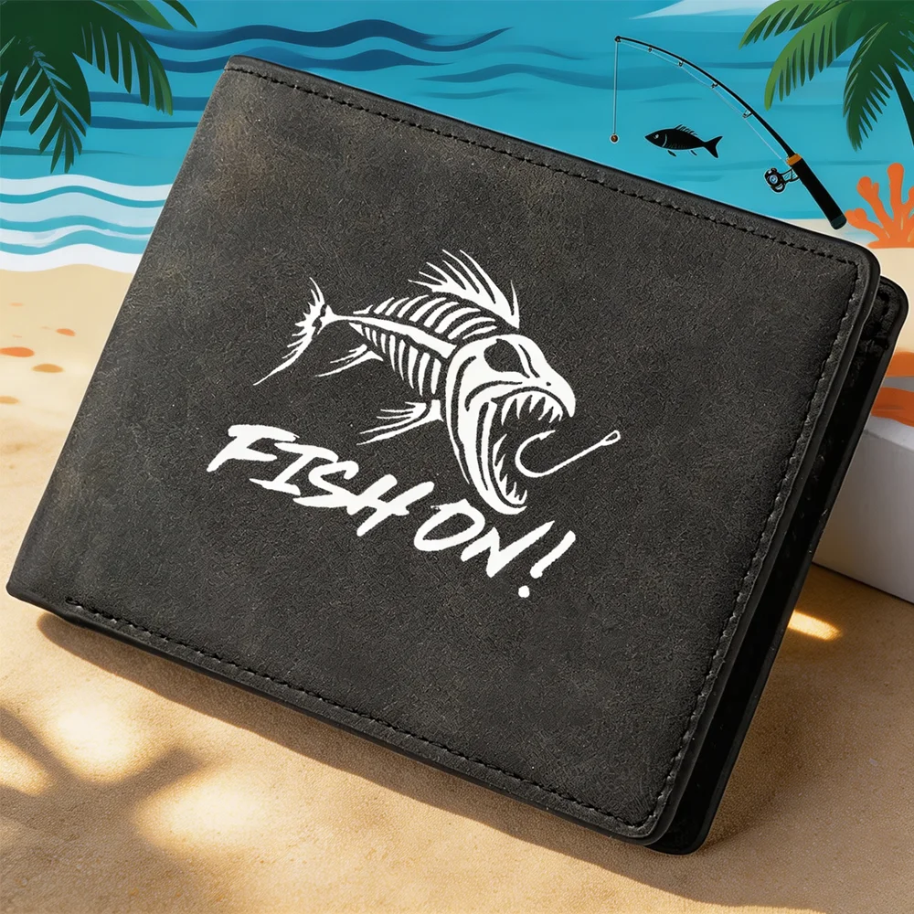 Skeleton Fish Fish On Pattern Retro Pu Leather Wallet - Casual Short Style With Multiple Card Slots And Coin Compartment