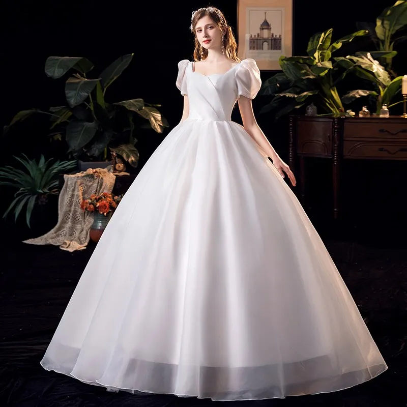 Princesa vestido de casamento do vintage gola quadrada puff mangas vestidos de noiva com pérolas com grande borboleta feito sob encomenda suknia slubna