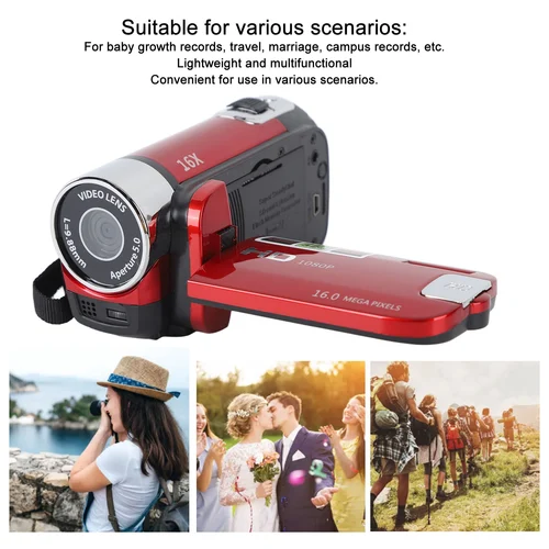 Videocámara digital 4K 48MP Ultra HD 2,7 pulgadas 180 °   Cámara de vídeo con zoom digital de 16X con pantalla giratoria para viajes Vlogging con cable USB