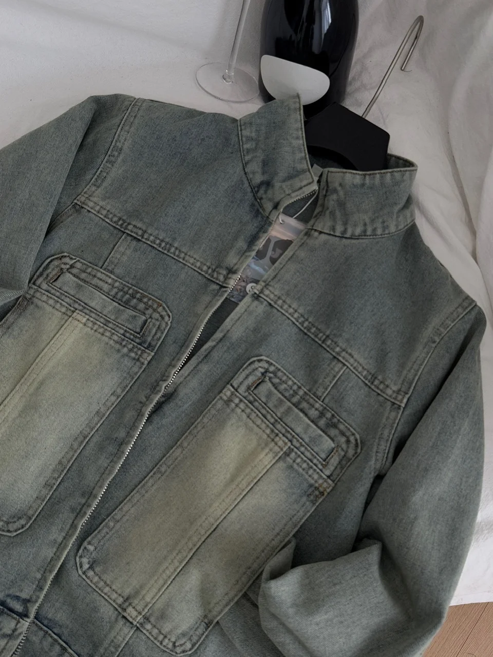 

Korean Sle Vintage Distred Denim Jaet Women's Loose Casual Slimming Lazy Sle Top for Autumn 2025 Polyester Fiber