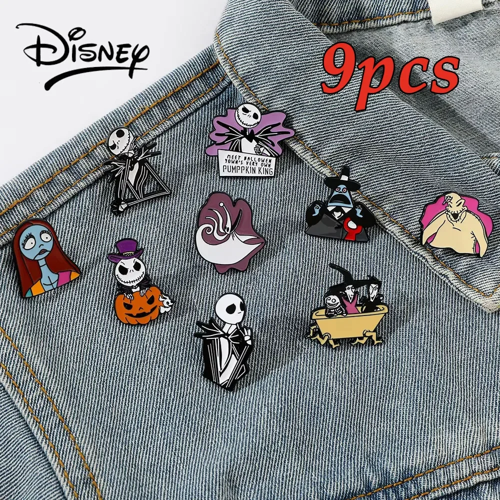 9pcs Disney The Nightmare Before Christmas Cartoon Brooch Enamel Pin Creative Jack Sally Badge for Bag Clothing Decoration Gifts