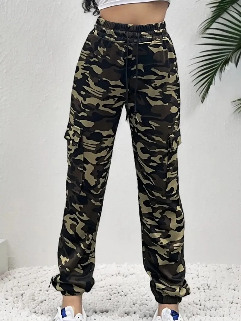 Moda feminina cordão de borracha cintura-retratando pés multi-cor lavagem camuflagem casual trabalho reto jeans de nove pontos