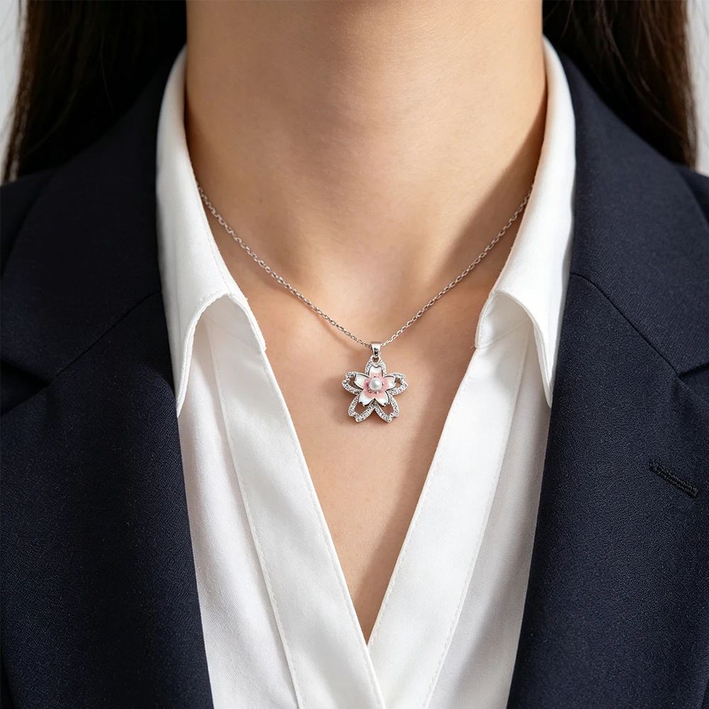 Spring Sakura Pendant Necklace For Women Birthday Parties Cherry Blossom Viewing Trips Picnics Fresh Seasonal Styling Jewelry