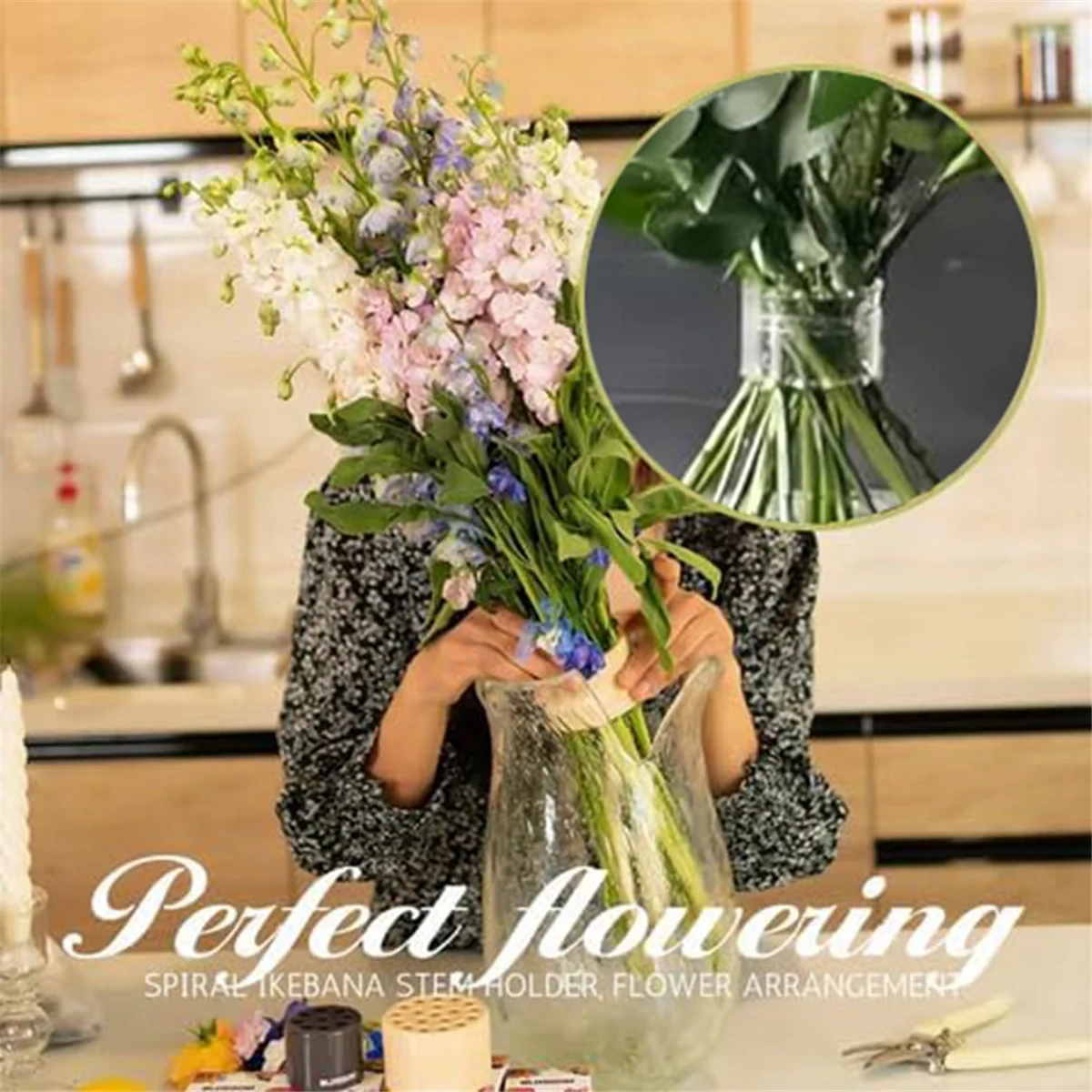 

2025+3 Pcs Spiral Ikebana Stem Holder, Transparent Reusable Floral Grid for Vase, Bloom Shaper for Flowers (2L+1S)