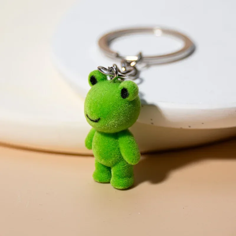 플로킹 녹색 개구리 개 고양이 키체인, 귀여운 플로킹 작은 개구리 동물 키링 가방 펜던트 배낭, 3D 매력 패션 주얼리, 1PC