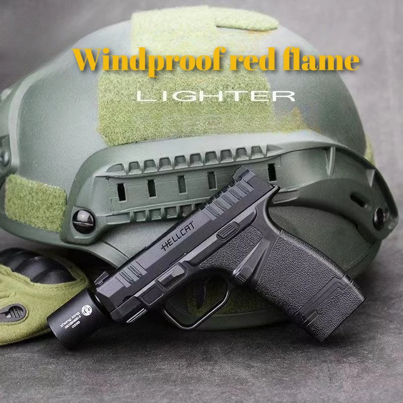 

2025 Hot Creative Mini Pistol Gun Shaped Butane Gas Turbine Lighter Outdoor Windproof Flame Metal Cigar Lighter Men Gadget Gifts