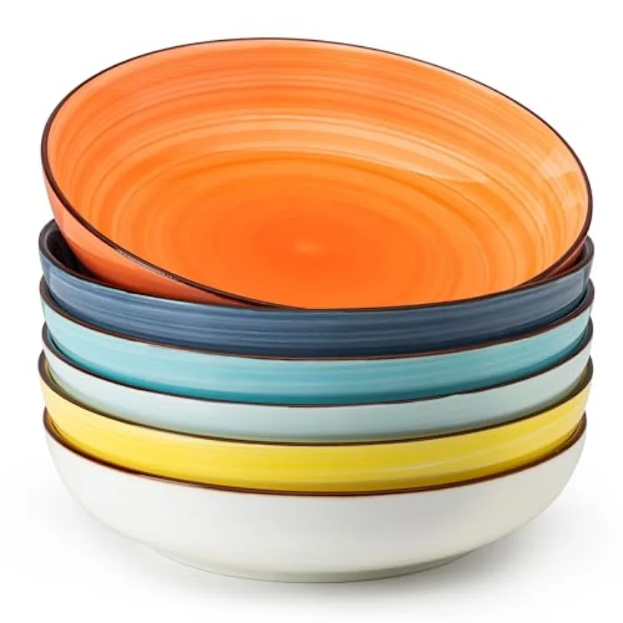 

Набор из 6 керамических мисок для пасты, особо большие, 30.0 жидких унций, высококачественные, прочные, профессионального качества