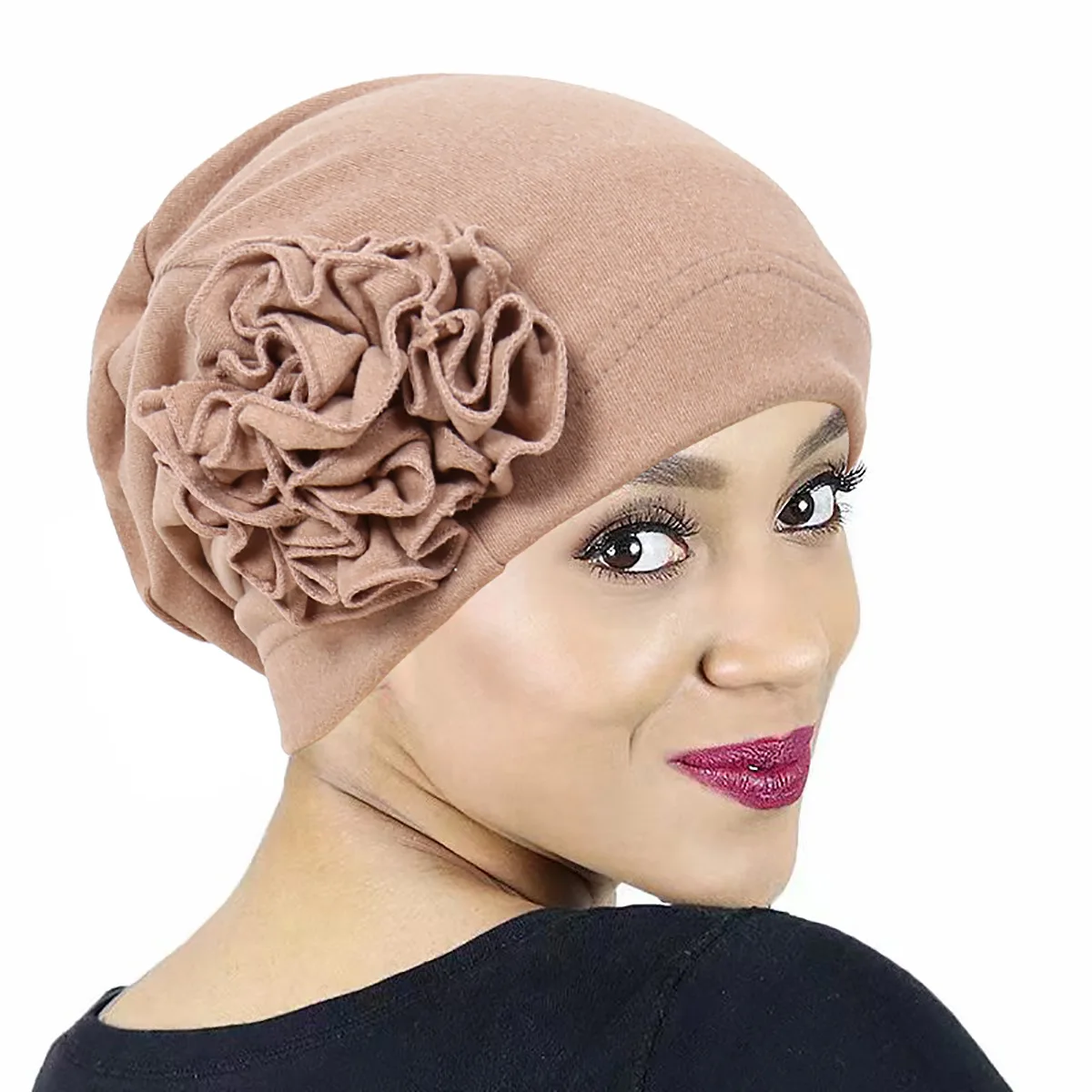 

Women Large Flower Stretch Scarf Hat Ladies Elegant Fashion Hair Accessories Chemo Hat Women Turban Bandanas Wholesale