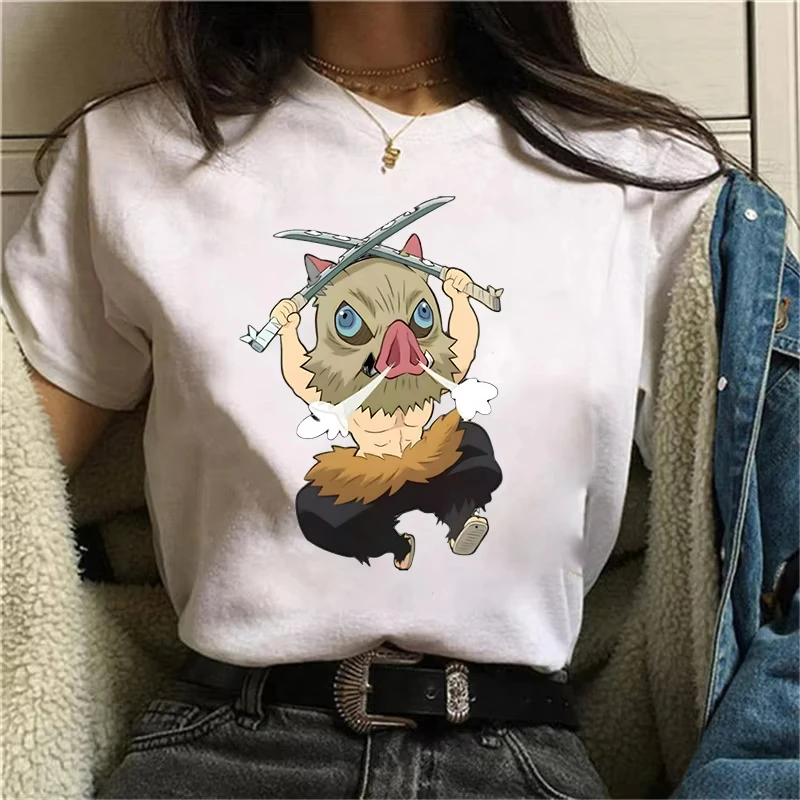 مضحك أنيمي الكرتون Hashibira Inosuke طباعة موضة تي شيرت النساء الرجال الصيف عادية كم قصير قميص موضة بلوزات فضفاضة #1