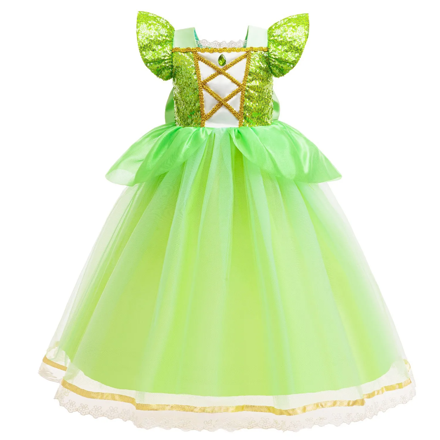 Exquisite Kids Fairy Tale Role Play Princess Dress Girls Birthday Party Ball Gown Halloween Carnival Tiana Belle Cosplay Costume