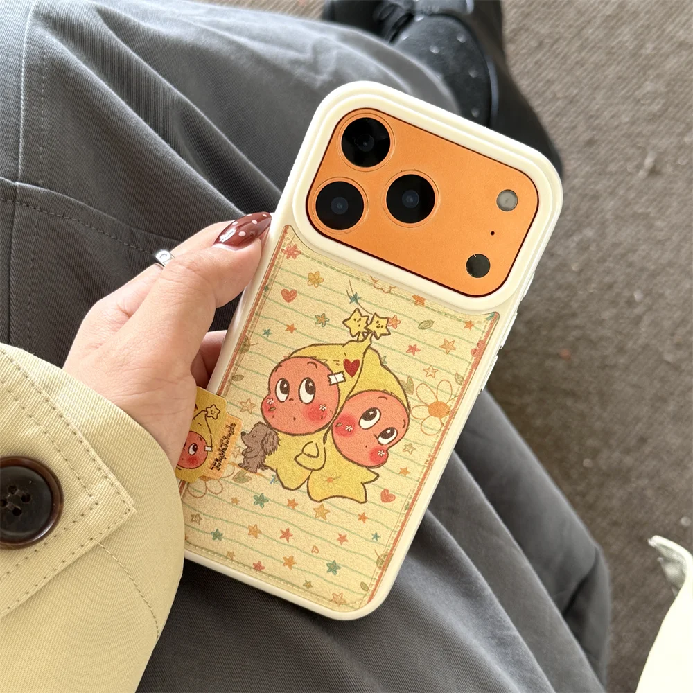 

Fashion Leather Cartoon Striped Stars Kawaii Phone Case for iPhone 17 Pro 15 14 13 16 Pro Max Cover Shockproof Cases For 16 17