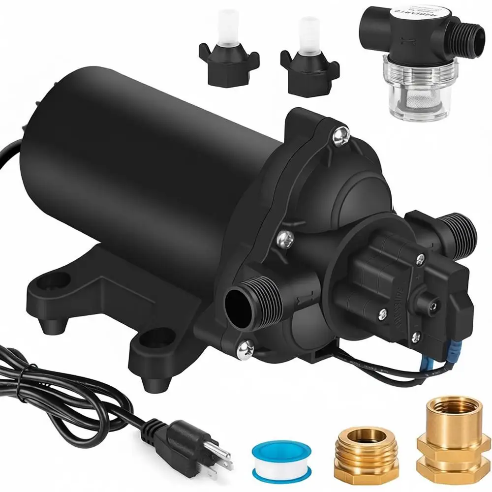 

Промышленный диафрагменный водяной насос 110 В переменного тока, 4,0 галлона в минуту, 50 фунтов на кв. дюйм, с адаптерами для шлангов, для использования в автодомах, садах, ирригации и на морских судах