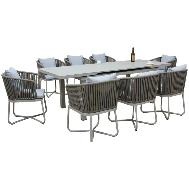 

Outdoor tables and chairs Leisure courtyard Hotel cafe Retractable dining table Aluminum alloy rope weaving