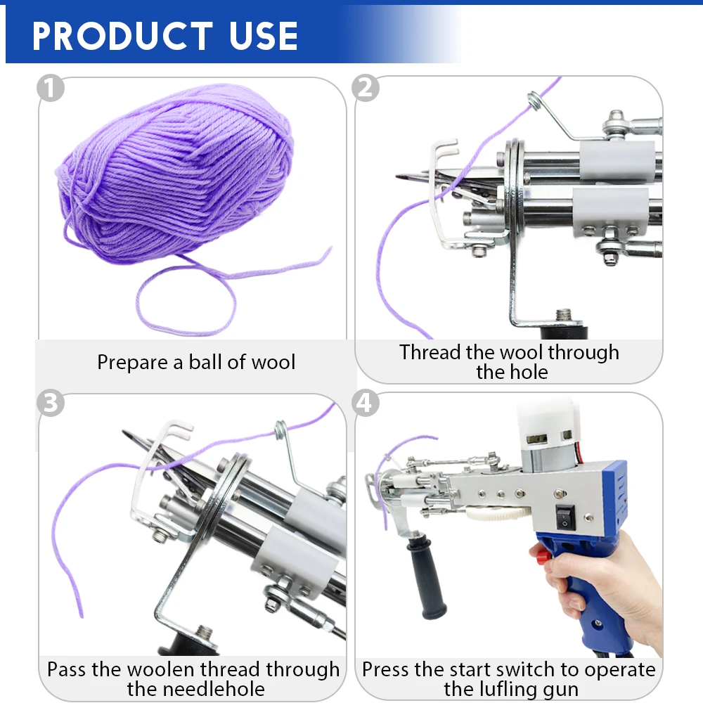 2 in 1 Tufting Gun ชุดไฟฟ้า Touffing Pistol,7 - 21mm Tufting Pisto, พร้อมเส้นด้ายขนสัตว์และ Tufting Canvas,Trimmer สําหรับผู้เริ่มต้น