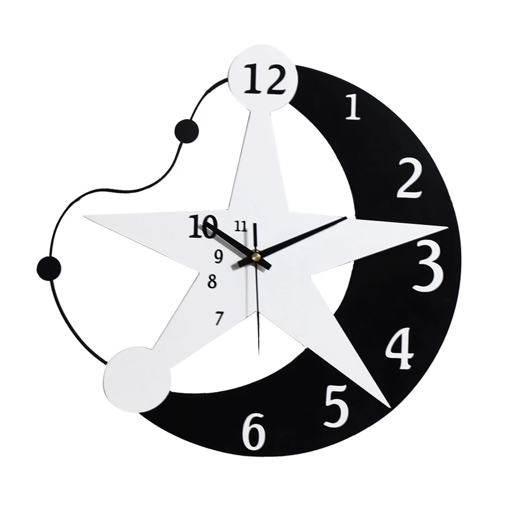 

Wooden Modern Moon Stars Silent Wall Clock Large 40Cm Fashion Salon Bedroom Living Room Mute Clock Home Decoration Gift