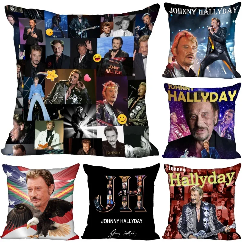 Johnny Hallyday Pillow Case For Home Decorative Satin Pillows Cover Invisible Zippered Throw Cushions Cover 45x45cm 1014