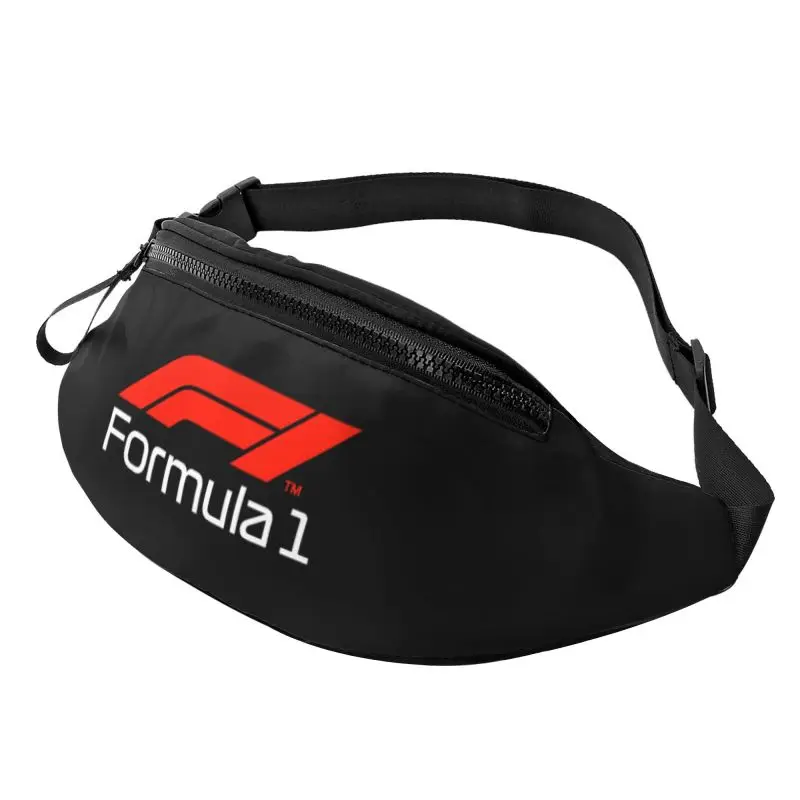 สูตร 1 โลโก้พิมพ์ Fanny Pack กระเป๋าสะพายข้างน้ําหนักเบากันน้ํา Unisex กระเป๋าคาดเอวขนาดใหญ่สําหรับเดินทางกีฬาขี่จักรยานวิ่ง