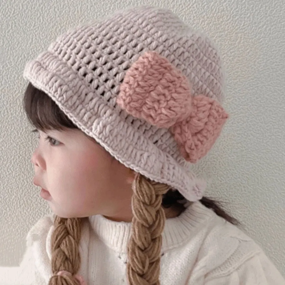 

Cute Cartoon Wig Knitted Hat Bow Cherry Baby Beanie Cap Crochet Korean Style Kids Warm Hats Girls