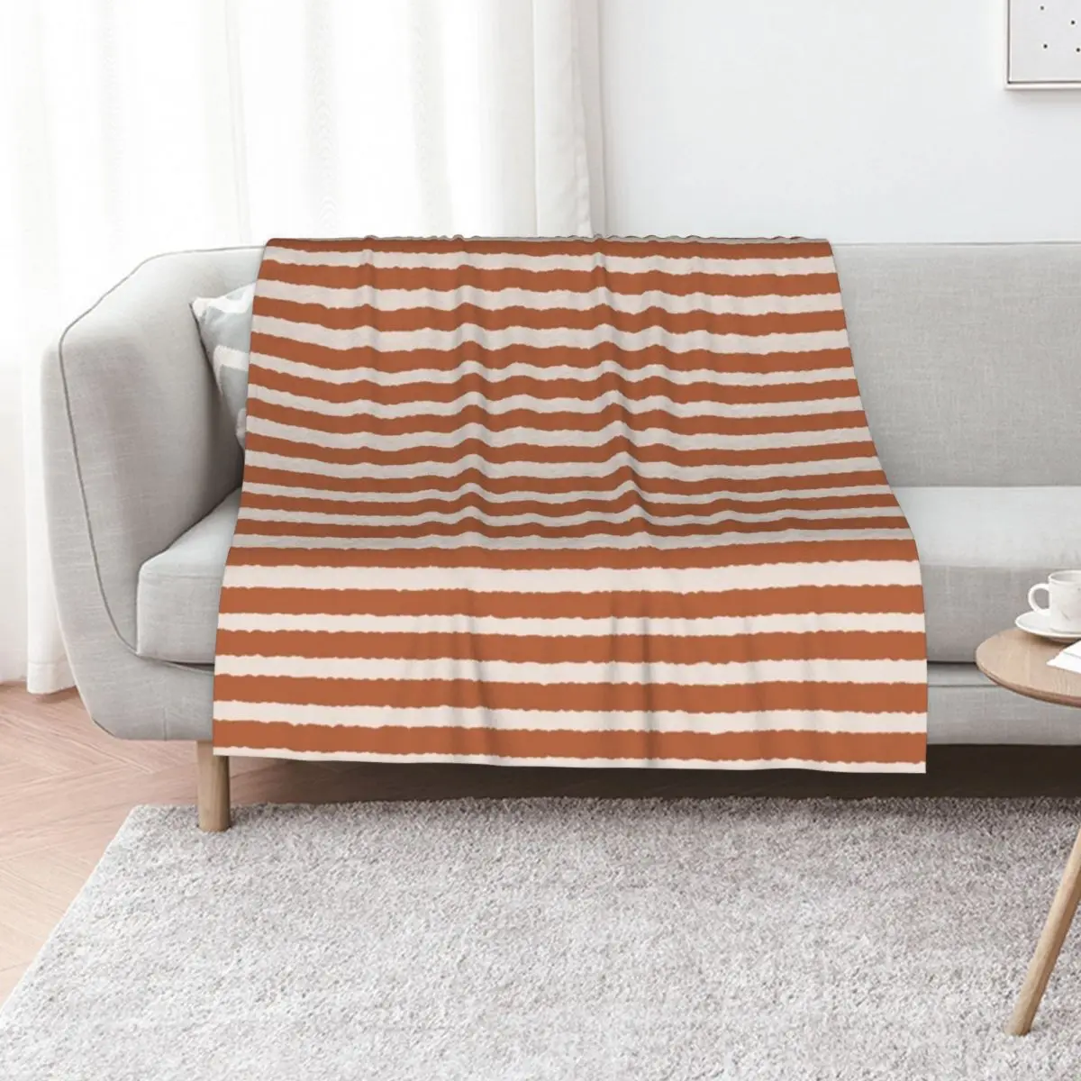 

Burnt Orange & Cream Stripe Throw Blanket Plaid on the sofa anime Sofa Throw Bed Fashionable Blankets