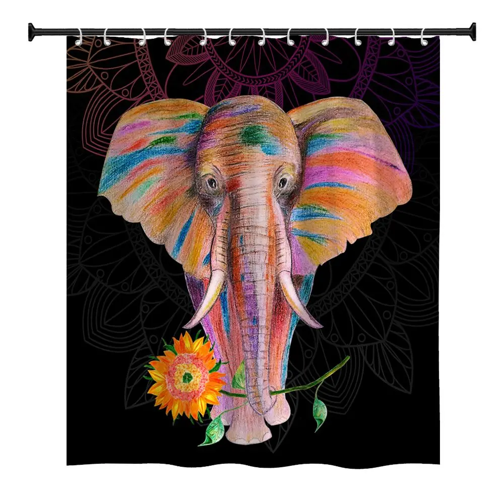 Sunpretty Colorful Elephant Shower Curtain with hooks