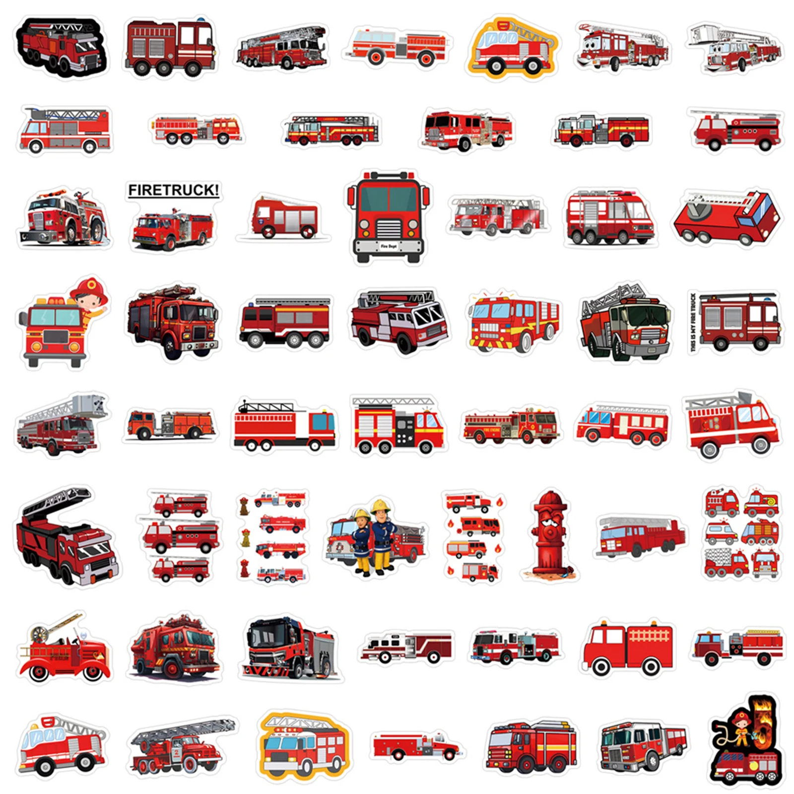 10/30/55PCS Cartoon Fire Truck Creative Stickers Graffiti Decoration Suitcase Water Cup Laptop Guitar Crapbook Waterproof Decal