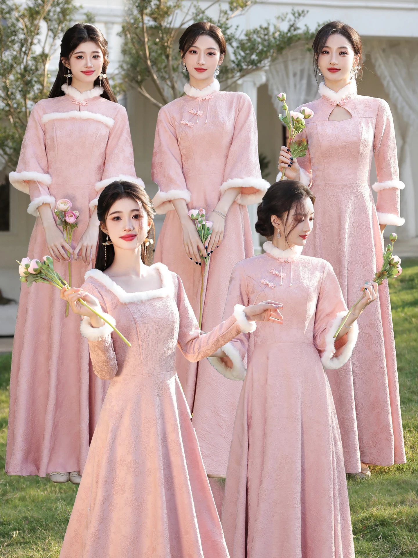 

Winter Wedding Maids of Thi Long Sve Evening Gown Women's Faion Retro Sle Floor Length Polyester Fiber Dr