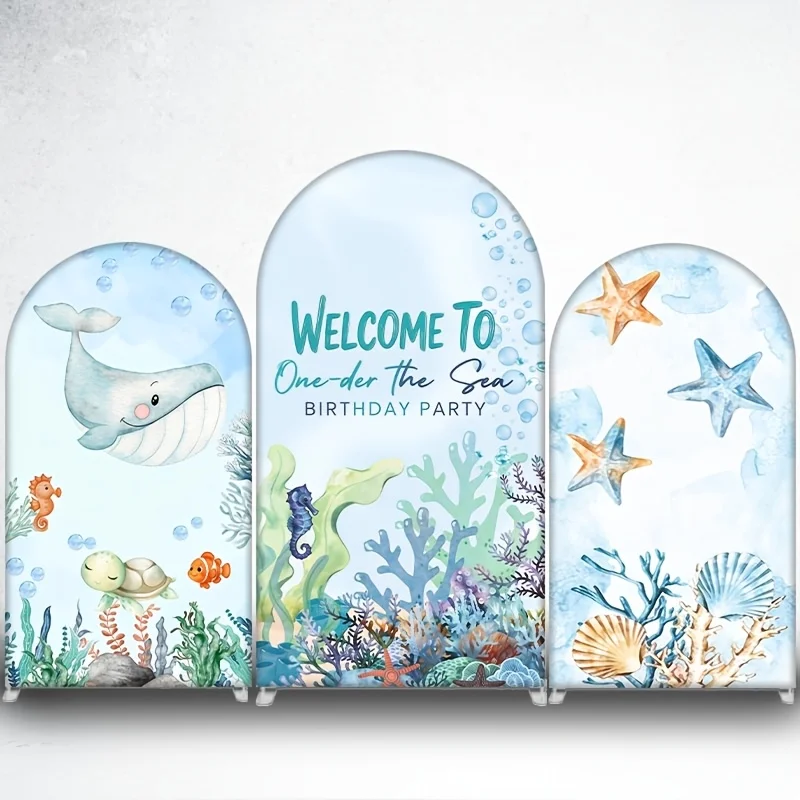 

Mocsicka One-der the Sea Arch Cover Backdrop Underwater Ocean Animals Chiara Wall Background Baby Boy 1st Birthday Party Photo