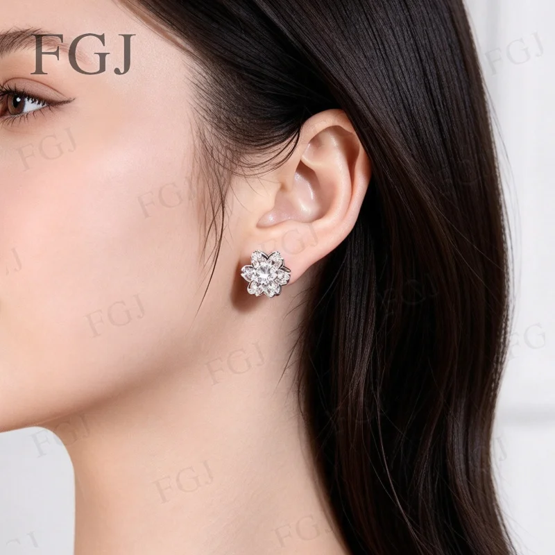 S925 Silber Rhodium-Plattierte Schneeflocken-Moissanit-Ohrringe 2CT D-Farbe Eleganter Feiner Schmuck Valentinstagsgeschenk für Frauen – Detail 11