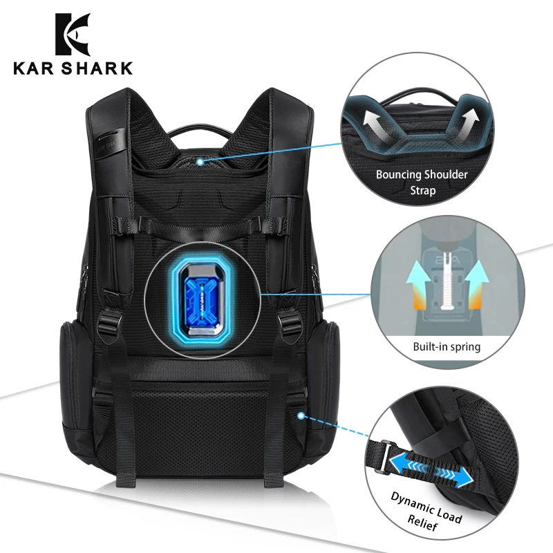 KAR SHARK Suspension Shock Absorbing Dual-Shoulder Backpack for Men - Large Capacity Laptop Bag for Commuting
