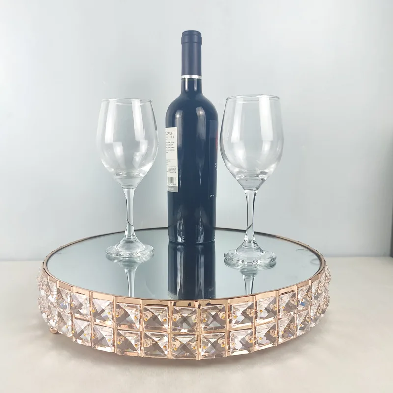 

European Dessert Stand Set Wedding Round Gold Metal Cake Stand With Mirror Dome