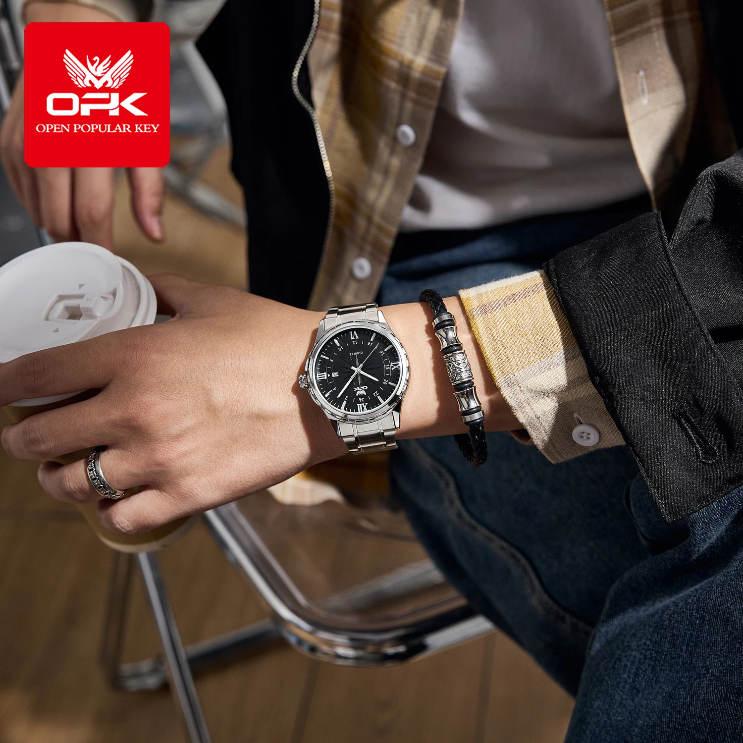 ساعة OPK 6003 للرجال كوارتز أصلية بسيطة للأعمال ﻿   ساعات المعصم المقاومة للماء المضيئة لتاريخ الأسبوع ساعة رياضية للرجال