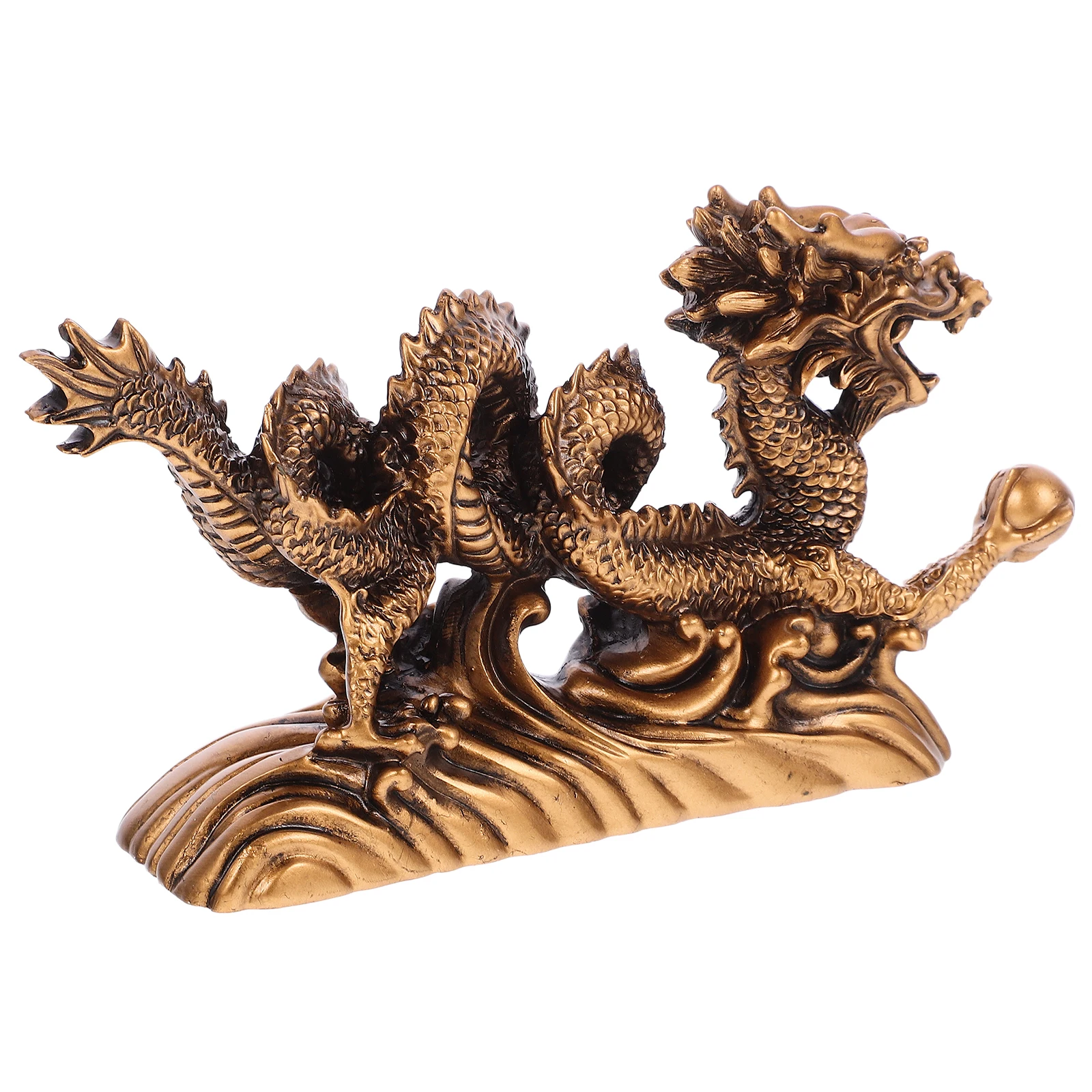 

1pc Luxury Golden Resin Imitation Copper Dragon Figurine Feng Shui Decor Home Office Statues 21.5x5.5x11.5cm Medium Resin Dragon