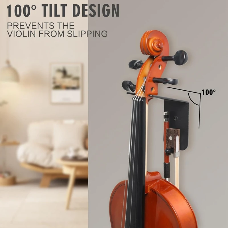 Violin Wall Mount With Bow Holder,Home & Studio Wall Mount Violin Viola Stand Violin Accessories