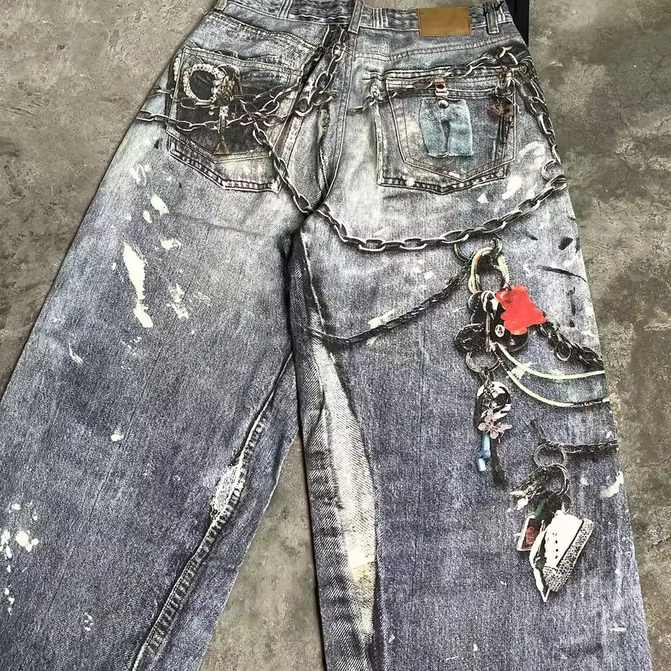 Yao888 Digital Printed Pants Loose Vintage Streetwear High Quality Fashion Unisex Oversize Casual Graphics Jeans For Men - AliExpress 200000343