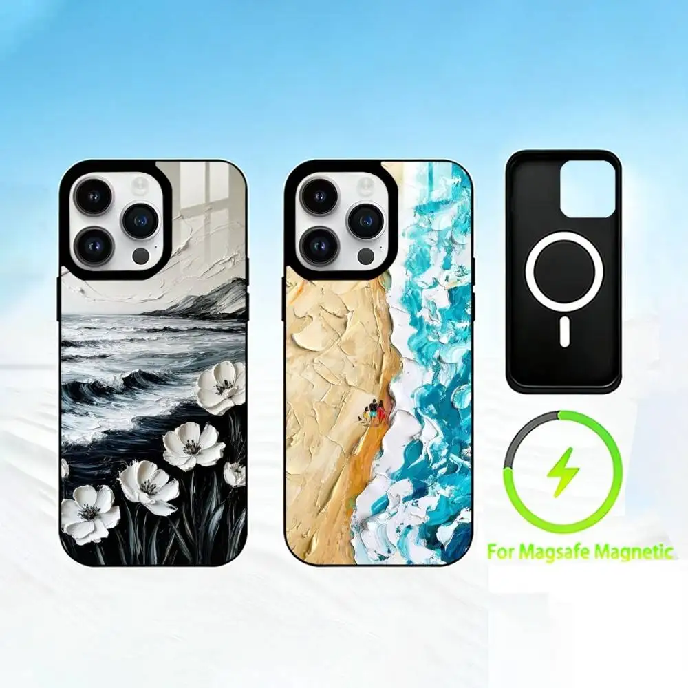 

A-Art oil painting mobile Phone Case For iPhone 17 16 15 14 13 12 Pro Max Plus for Mirror Wireless Magnetic Cover