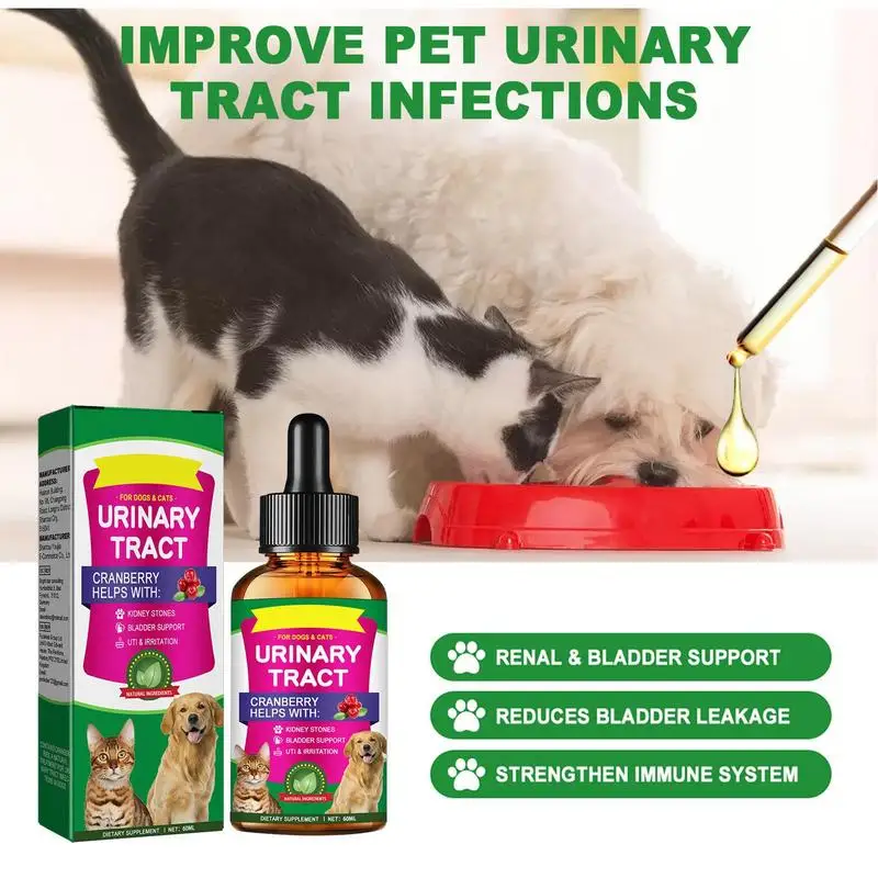 New 60ml Pet UTI Treatments Powerful Cat Bladder Drops For Urinary Tract Care Multifunction Cranberry Dog Cat UTI Pet supplies