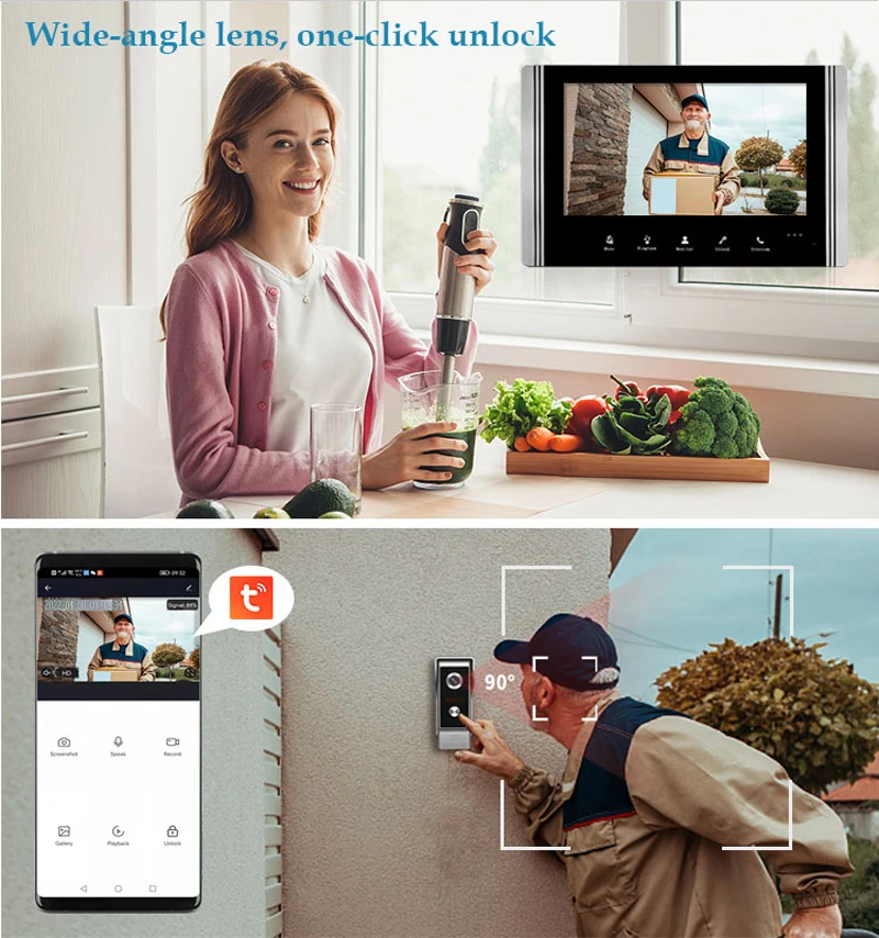 WiFi Video Intercom with Lock for Home Remote Access Control Villa Apartment Wired Tuya Smart Video Door Phone Doorbell Camera