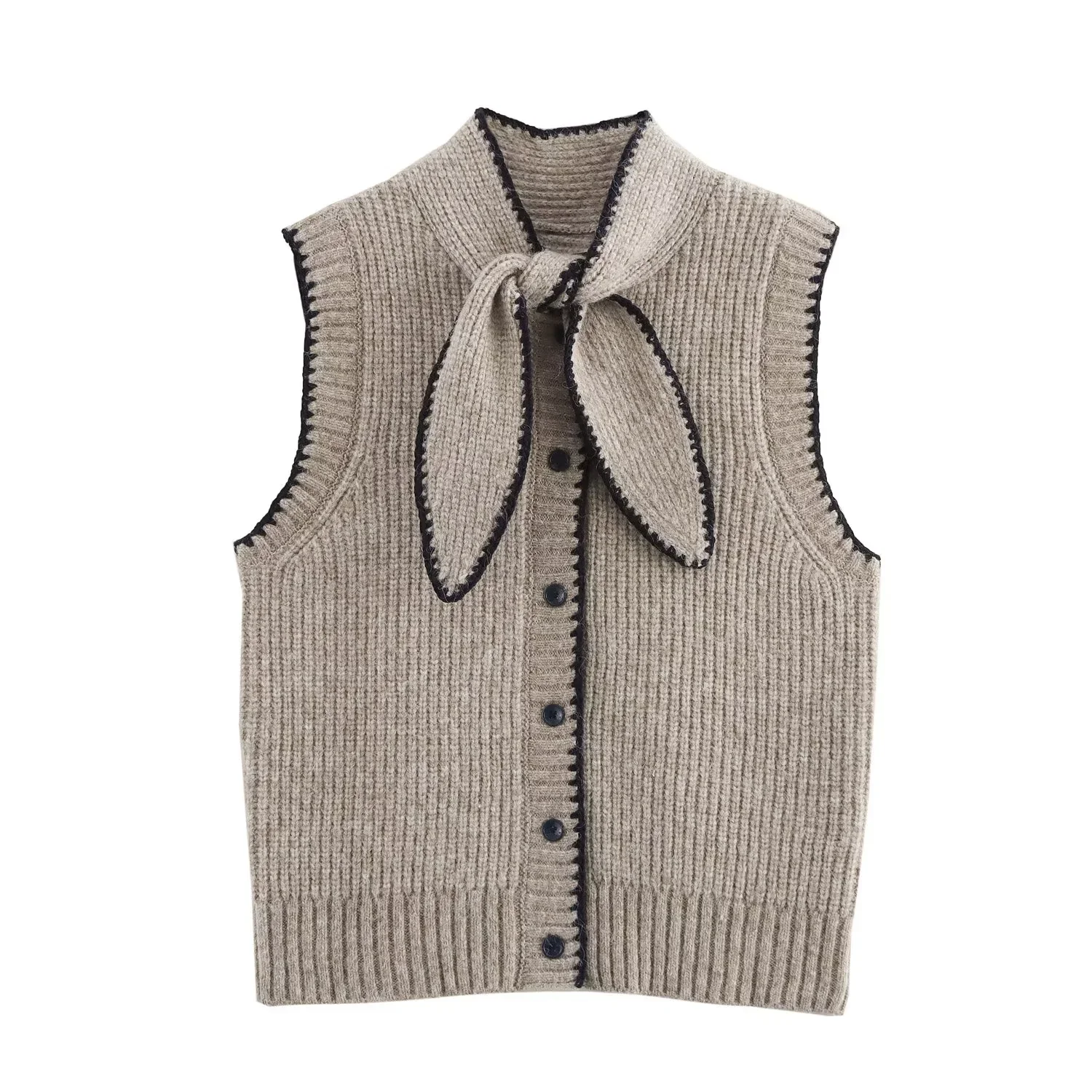 Cropped Sweater Women Vests Loose Korean Sweater Vests Bow Tie Button Up Sweater Vest For Women Luxury Clothes Cardigans Elegant