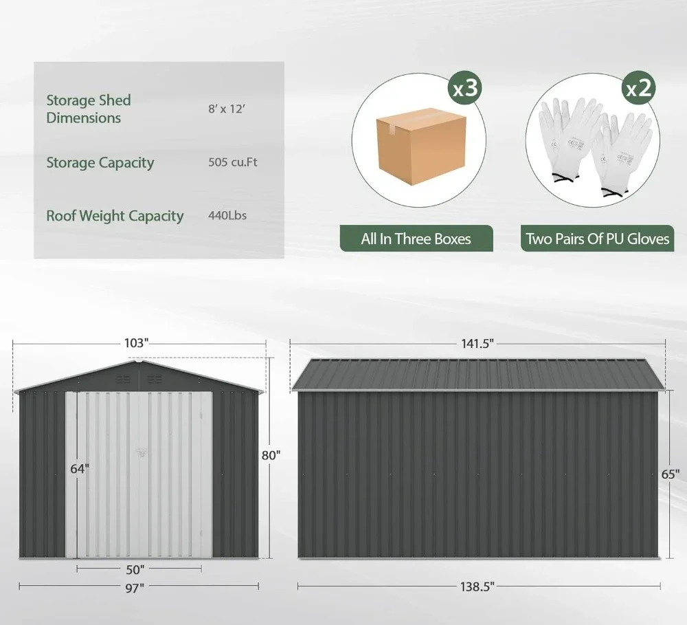 Imagem -05 - Grande Armazém de Metal para Quintal ao ar Livre Abrigos para Ferramentas Estrutura Frame Atualizada e Portas Bloqueáveis Garden Shed