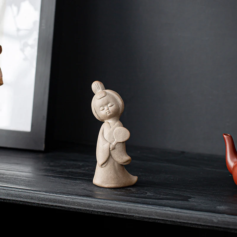 Chinese Coarse Pottery Tea Pet Handmade Ceramic Character Statue Ornaments Tea Figurine Crafts Teaware Decor Accessories view 4