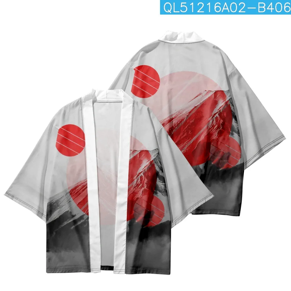 Sun Volcanoes Printed Traditional Japanese Kimono Summer Men Ukiyos Style Cardigan Haori Women Harajuku Streetwear Shirts