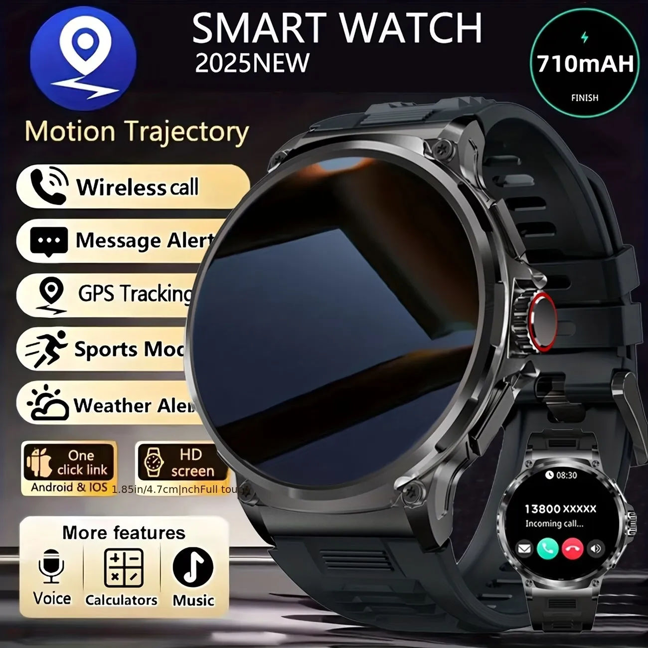 

BOALZETD New 1.85 "Ultra HD Smartwatch GPS Track HD Bluetooth Call 710 Mah Large Battery 400+ Dial Suitable For Huawei Xiaomi