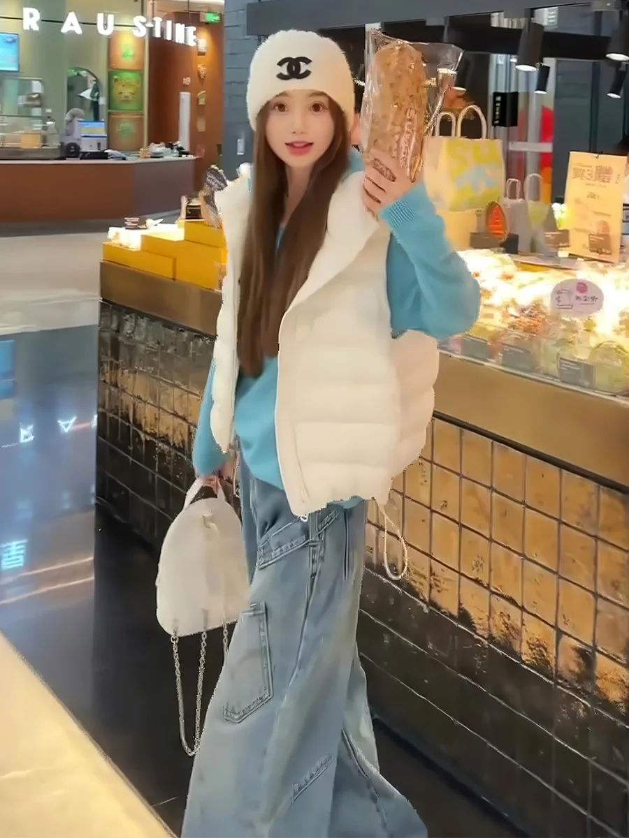 

Lightweight ort 90 White Du down Vest Women's Winter Faionable Warm Versatile Stand Collar Jaet Casual Loose Fit