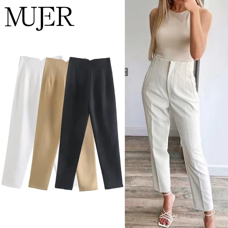 Muyer 2025 calças femininas de verão lápis calças de cintura alta para mulheres branco preto calças cortadas das mulheres streetwear calças de escritório