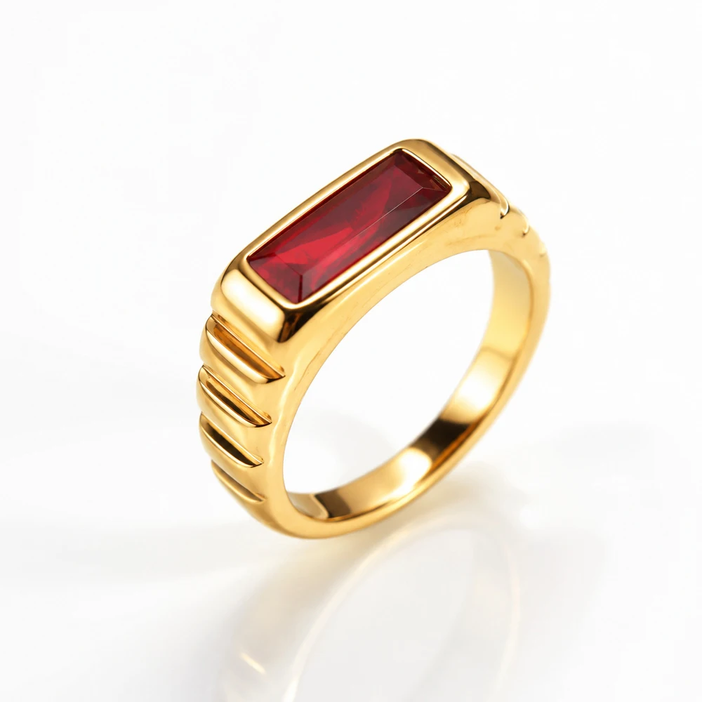 Vintage Luxus Smaragdgrüner Edelsteinring für Herren, Edelstahl, breites Band, rechteckiger Ring, Retro-Streifendesign, Statement-Schmuck – Detail 22