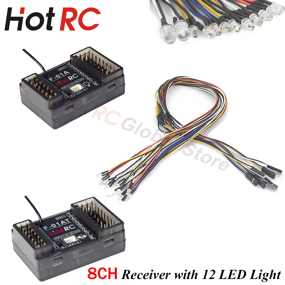 HOTRC F-01A F-01AT 8CH 2.4Ghz Gyro Receiver 12LED Lamp Light Lamp Control Voltage Return PWM for RC Car Tank Boat Model Parts