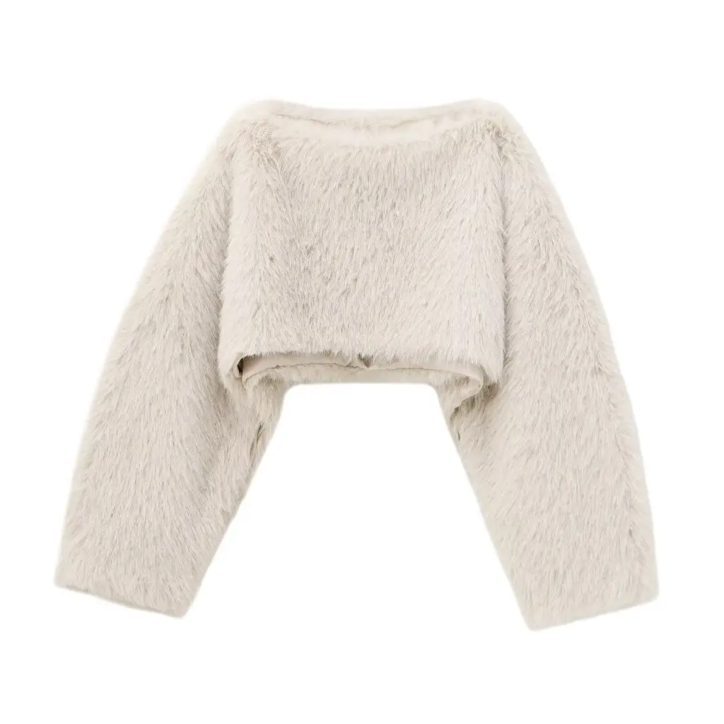 

European And American Fashion Artificial Fur Effect Sweater Coat Ultra-Short Long Sleeve Women's Winter Outerwear L52290