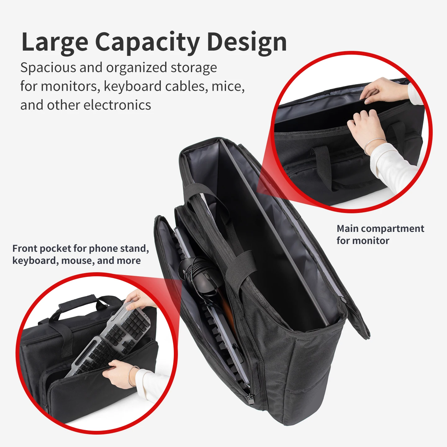 Torba transportowa na monitor PC, przenośna, odporna na wstrząsy, wodoodporna, wyściełana torba ochronna do transportu ekranów 24', 25', 27', 32' — zdjęcie produktu 3